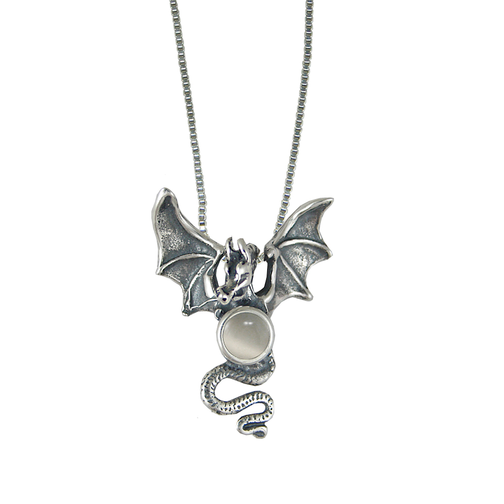 Sterling Silver Dragon of Protection Pendant With White Moonstone